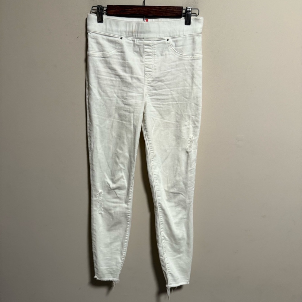 Spanx Distressed Raw Hem Pull On Skinny Jeans White Size Small - Picture 2 of 7